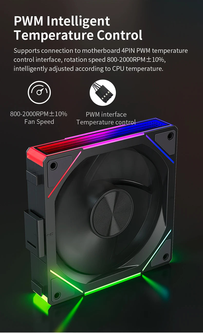 TEUCER JM-5 Wireless Cooling Fan Kit ARGB Light Effect 800-2000RPM Case Fan Compatible with 240 360 Water Cooling Radiator