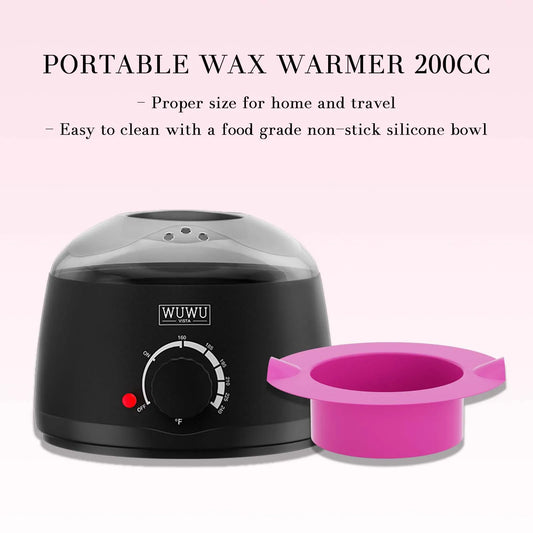 Hair Removal Wax Warmer 200CC WUWUVISTA Professional Wax Warmer Machine with 7oz Silicone Bowl Portable Hot Wax heater（EU Plug）