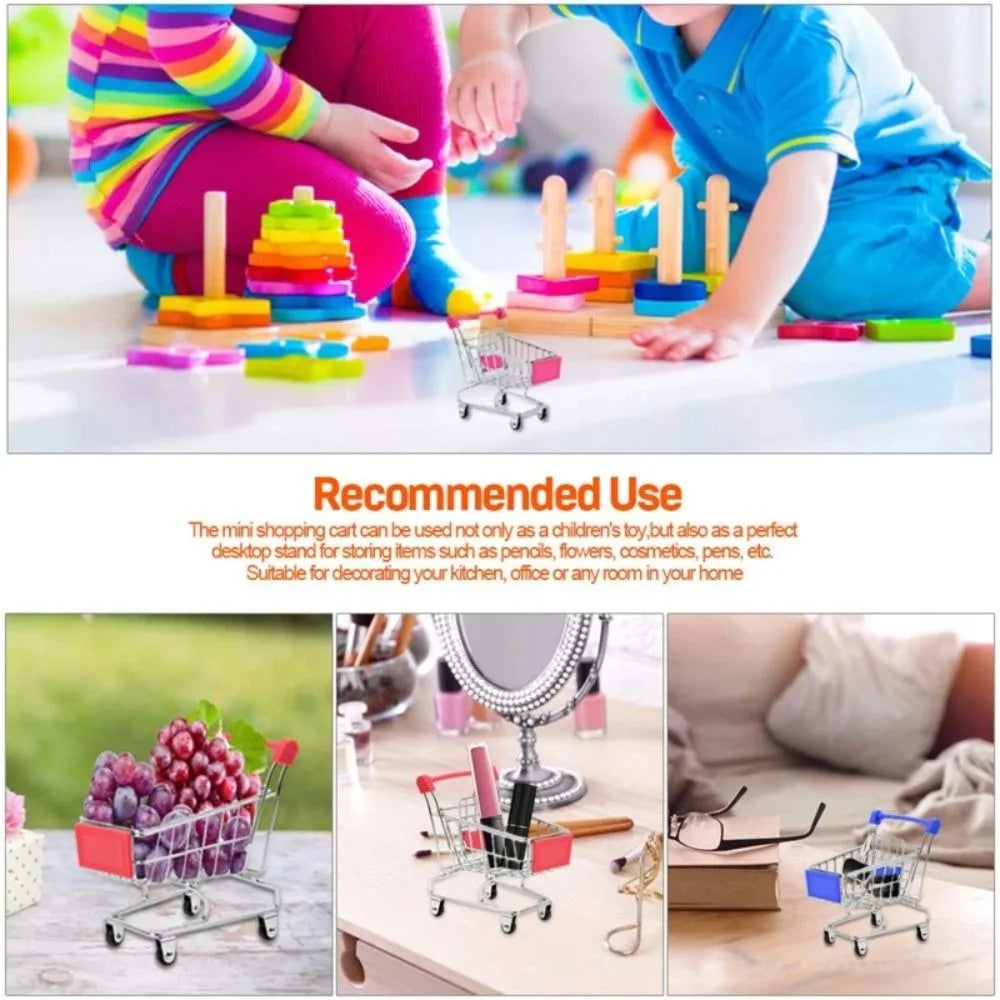 Mini Supermarket Shopping Trolley Cart Desktop Model Children's Toys Home Decoration Miniature