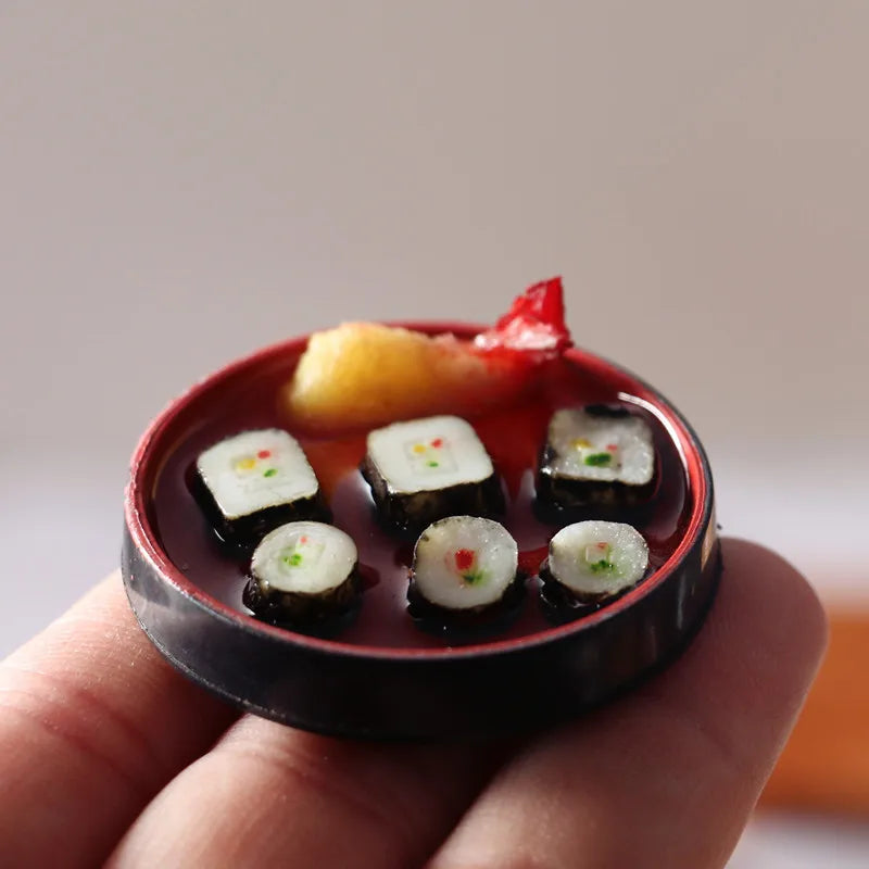 Mini Japanese Sushi Lunch Dish Suits Dollhouse Miniature Items Sushi Set Chopsticks Wine BJD Doll House Kitchen Accessories Food