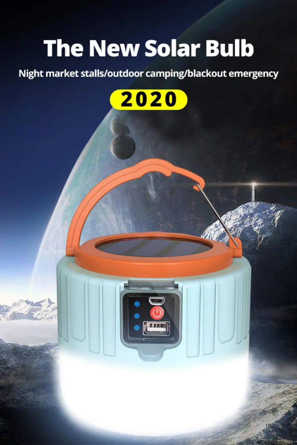 High Power Solar LED Camping Light USB Rechargeable Bulb For Outdoor Tent Lamp Portable Lantern Emergency Lights For BBQ Hiking