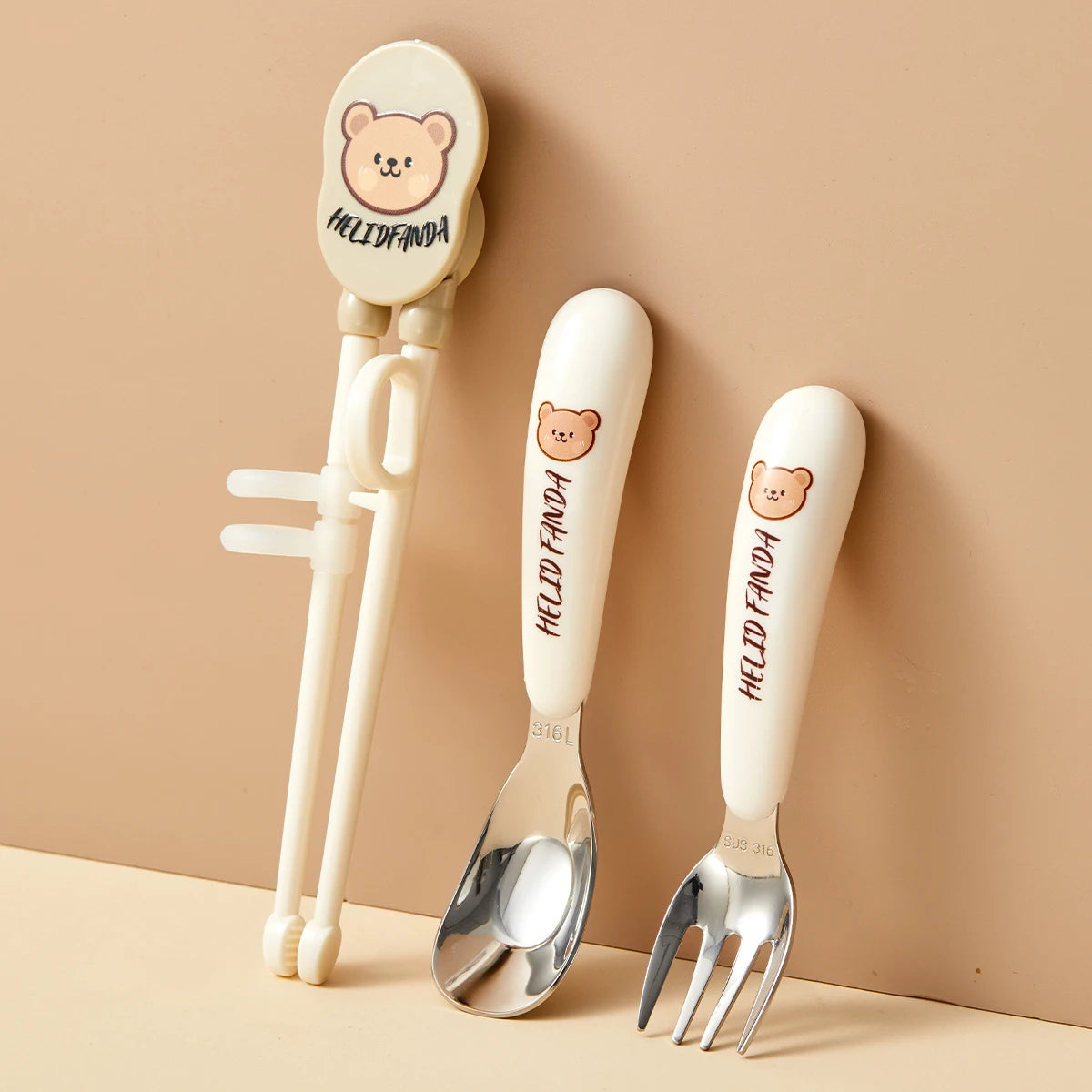 WORTHBUY Kid Spoon Fork Chopsticks 316 Stainless Steel Cutlery Set Cute Tableware Set Kitchen Children Food Feeding Dining Set