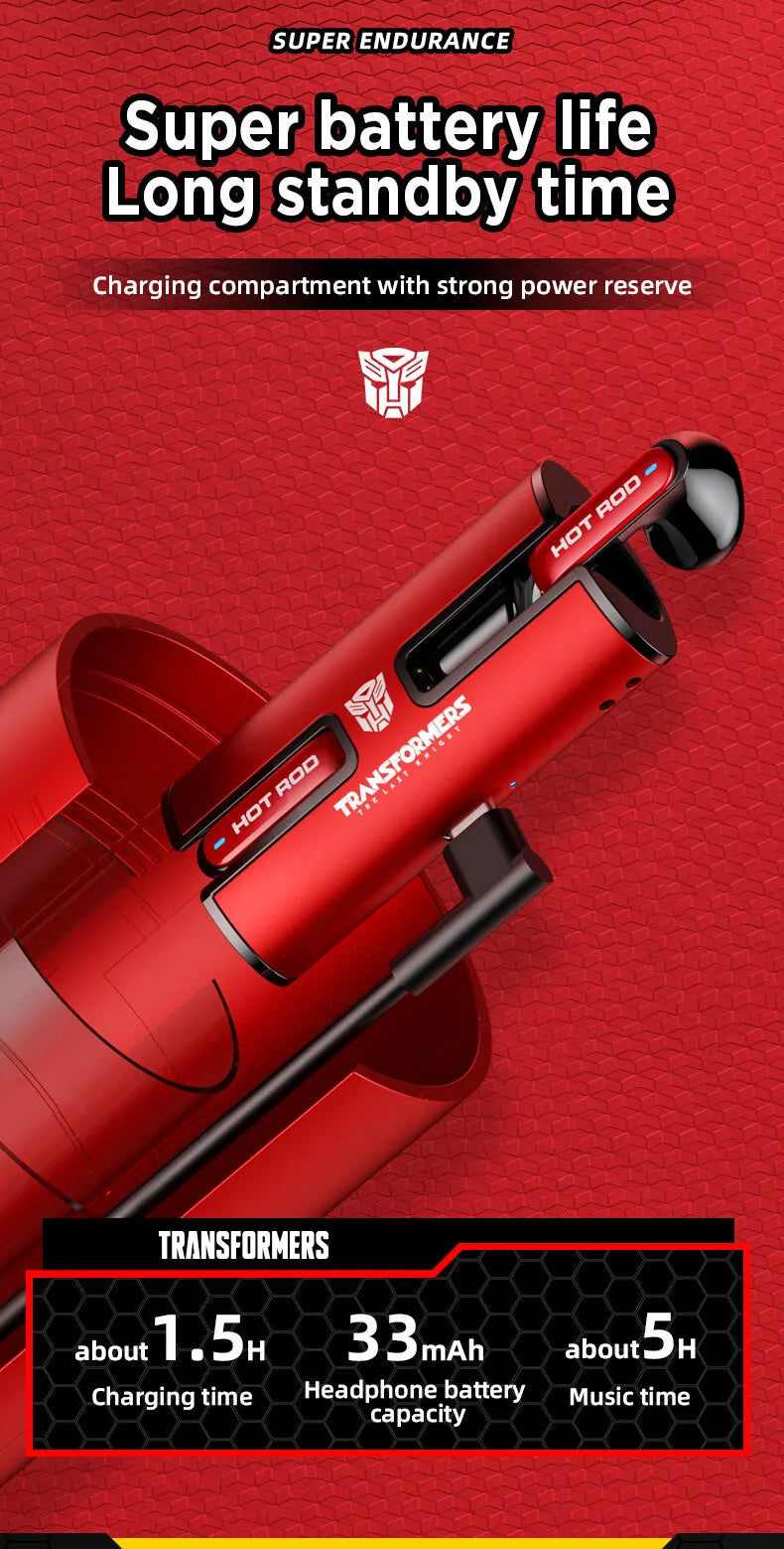Transformers TF-T02 Earphones Bluetooth 5.3 Wireless TWS Sport Headphones Gaming Headset Dual Modes with Mic Cool Earbuds