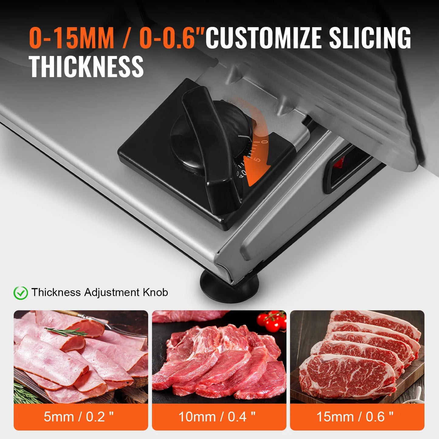 VEVOR Meat Slicer, 180W Electric Deli Food Slicer with 7.5" SUS420 Stainless Steel Blade, 0 - 0.6 inch Adjustable Thickness