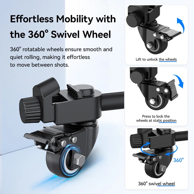 Ulanzi AT-02 Portable Tripod Dolly Kit Quick-moving Tripod Light Stand for Camera Fill Light for Vlog Video Recording