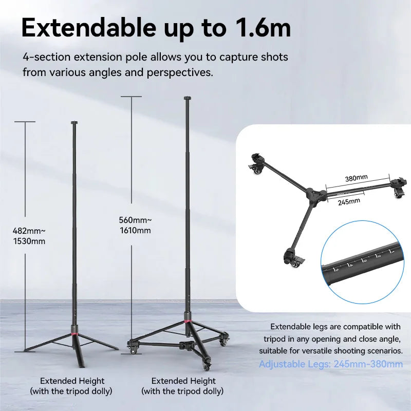 Ulanzi AT-02 Portable Tripod Dolly Kit Quick-moving Tripod Light Stand for Camera Fill Light for Vlog Video Recording