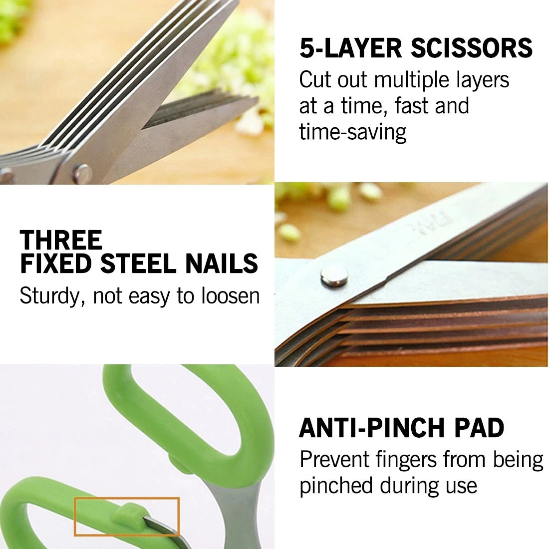 Muti-Layers Kitchen Scissors Stainless Steel Vegetable Cutter Scallion Herb Laver Spices cooking Tool Cut Kitchen Accessories