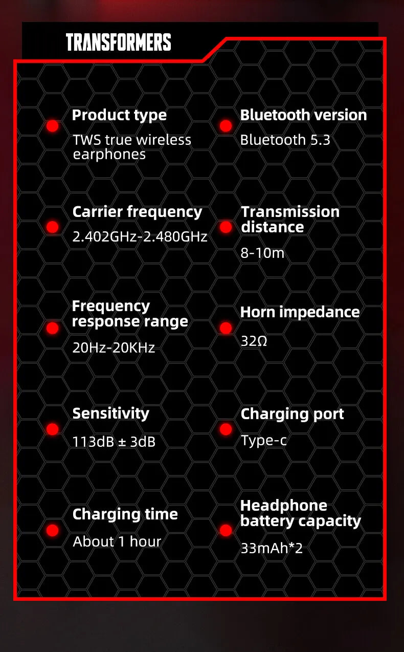 Transformers TF-T02 Earphones Bluetooth 5.3 Wireless TWS Sport Headphones Gaming Headset Dual Modes with Mic Cool Earbuds
