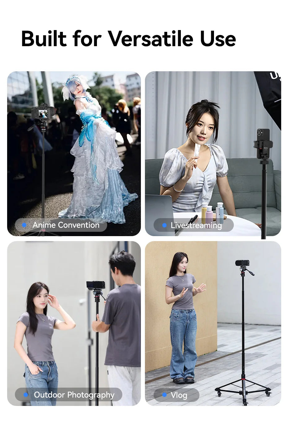 Ulanzi AT-02 Portable Tripod Dolly Kit Quick-moving Tripod Light Stand for Camera Fill Light for Vlog Video Recording