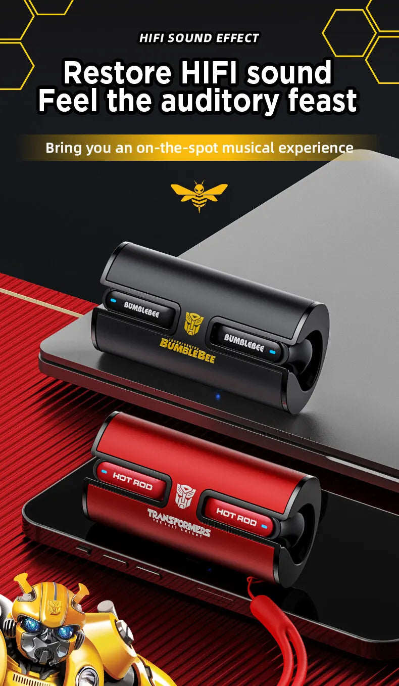 Transformers TF-T02 Earphones Bluetooth 5.3 Wireless TWS Sport Headphones Gaming Headset Dual Modes with Mic Cool Earbuds