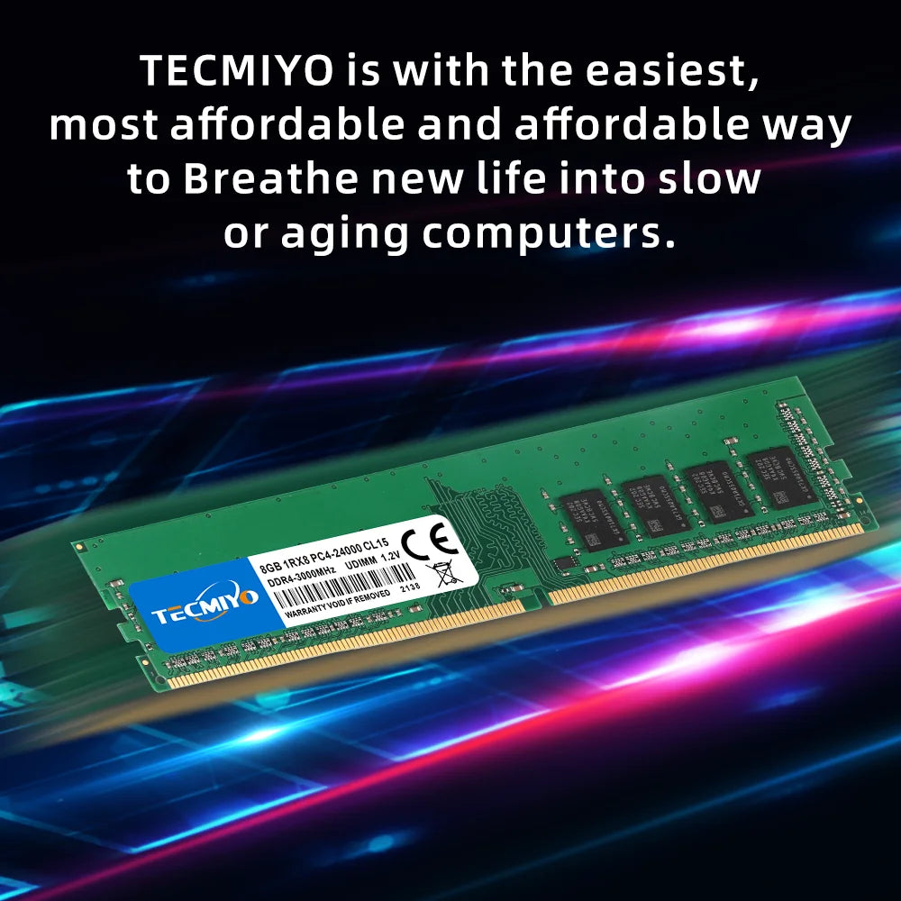 TECMIYO DDR4 8GB Desktop RAM 2133 2400 2666 3000 3200 3600 1RX8 PC4 DIMM Memory Support ddr4 Motherboard -1PC Green