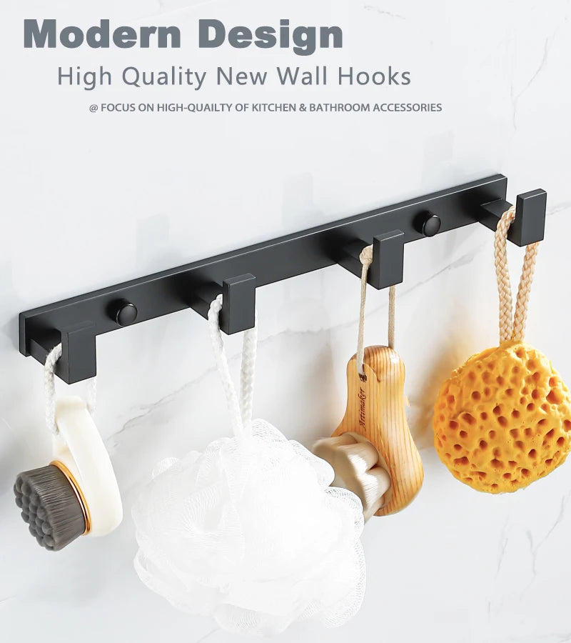 Household Wall Coat Rack Black Hooks For Hangging Clothes Towel Hanger Bathroom Robe Hook Heavy Duty Kitchen Accessories