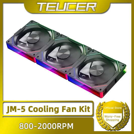TEUCER JM-5 Wireless Cooling Fan Kit ARGB Light Effect 800-2000RPM Case Fan Compatible with 240 360 Water Cooling Radiator
