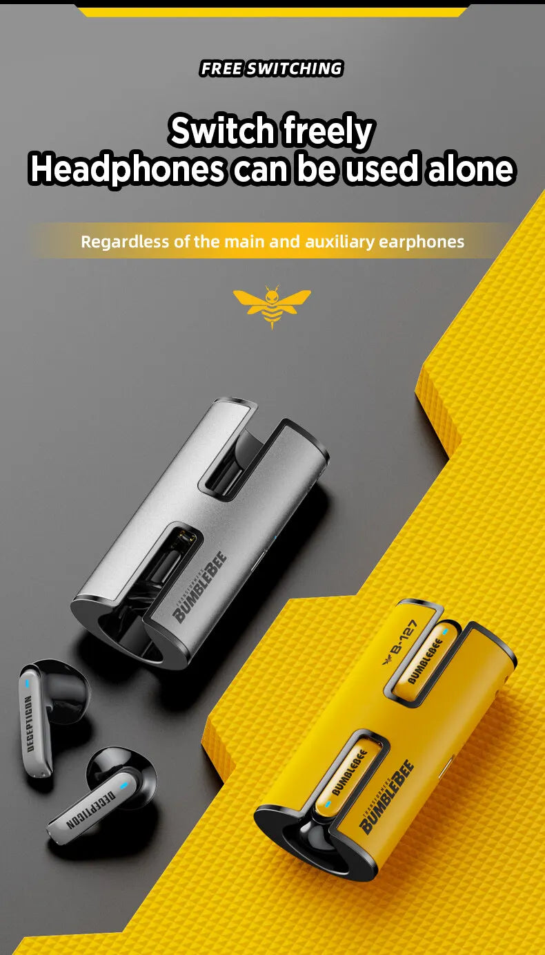 Transformers TF-T02 Earphones Bluetooth 5.3 Wireless TWS Sport Headphones Gaming Headset Dual Modes with Mic Cool Earbuds