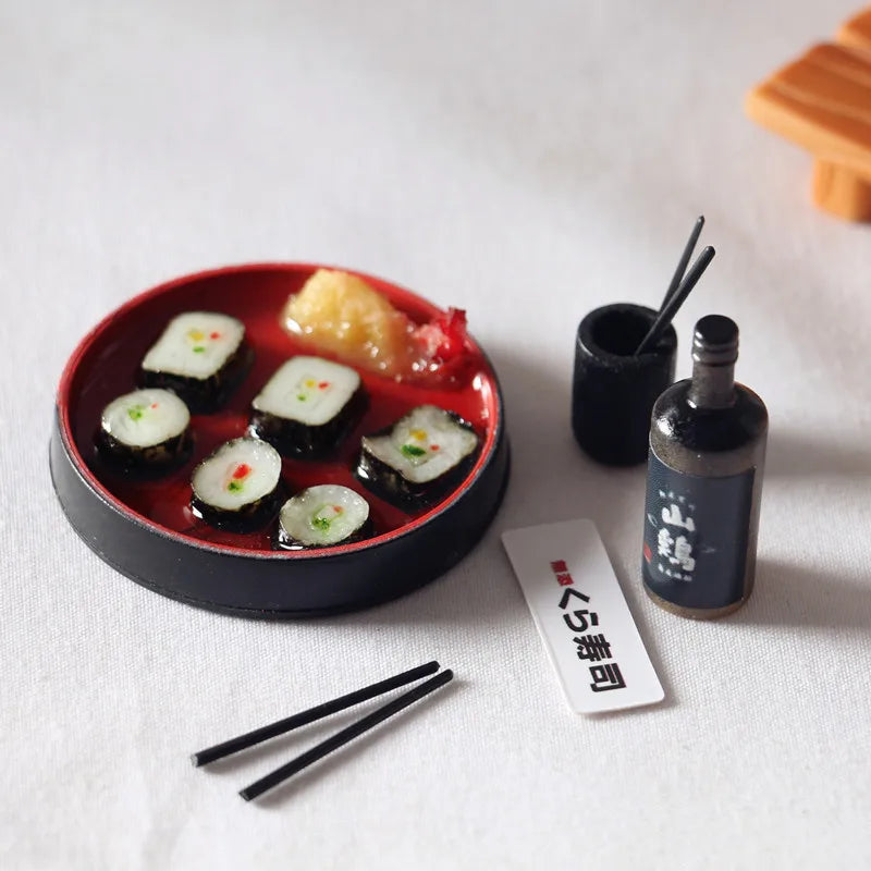 Mini Japanese Sushi Lunch Dish Suits Dollhouse Miniature Items Sushi Set Chopsticks Wine BJD Doll House Kitchen Accessories Food