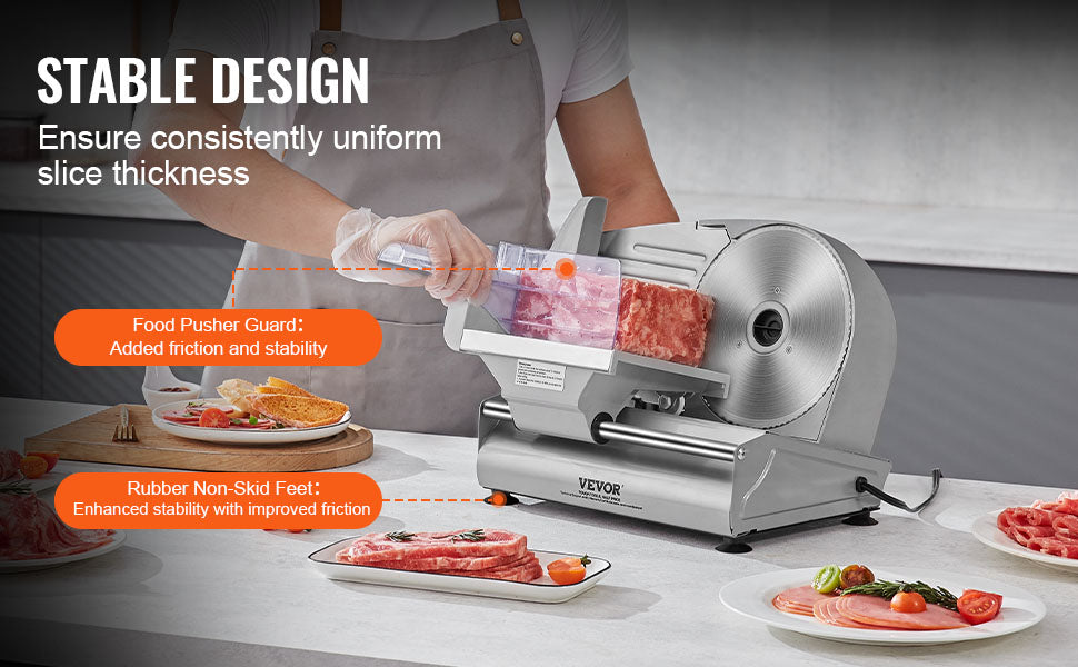 VEVOR Meat Slicer, 180W Electric Deli Food Slicer with 7.5" SUS420 Stainless Steel Blade, 0 - 0.6 inch Adjustable Thickness